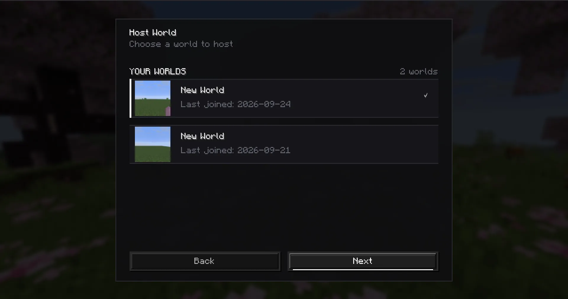 Pawn choose world screen