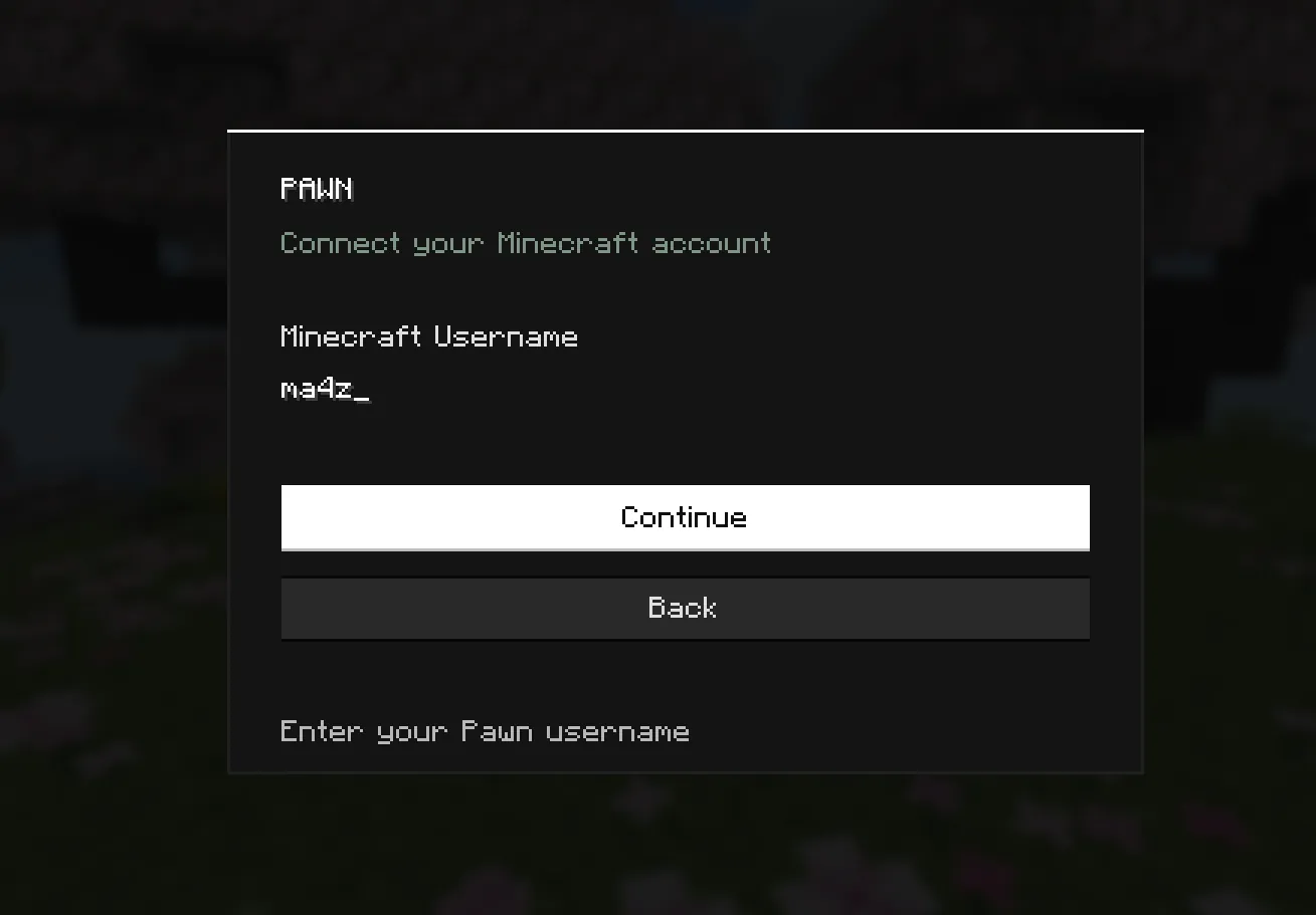 Pawn account login screen
